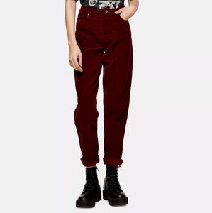 Burgundy Corduroy Tapered Mom Jeans